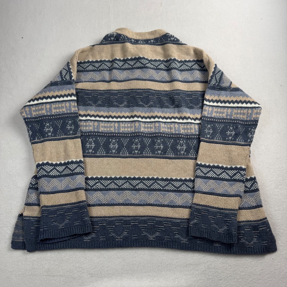 Chaps Womens Blue Tan Southwestern Fair Isle Lace Up V-Neck Knit Sweater Large - Picture 2 of 7